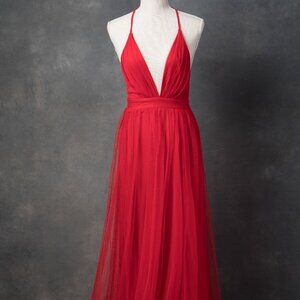 Whimsical red cross back soft tulle red dress